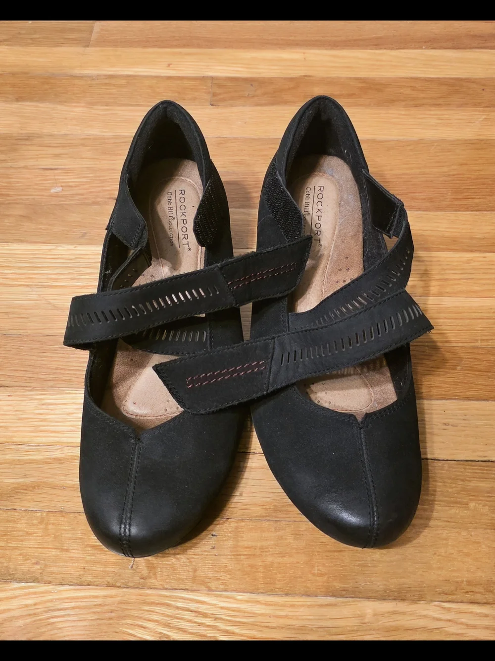 Rockport Cobb Hill Sz 8 Janet black leather suede Mary Jane wedge shoes
